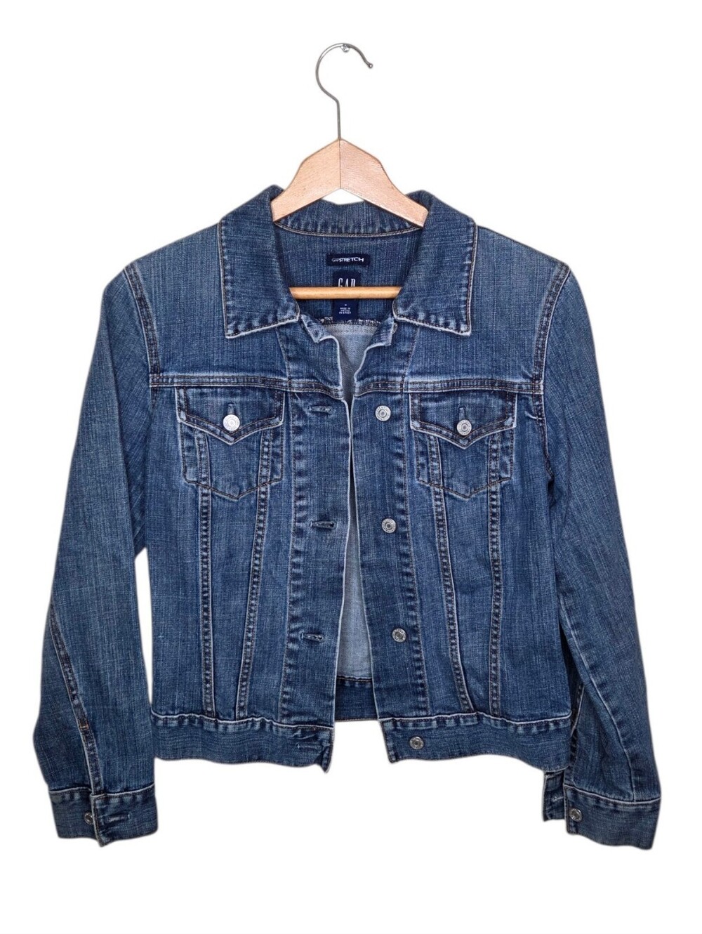 Gap Y2K 00s Vintage Medium Wash Denim Jean Trucker Jacket Size Small Strtech